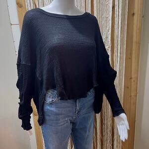 NWT PPLA FP Inspired Cozy Soft Black Waffle Knit Oversized Thermal Top Small